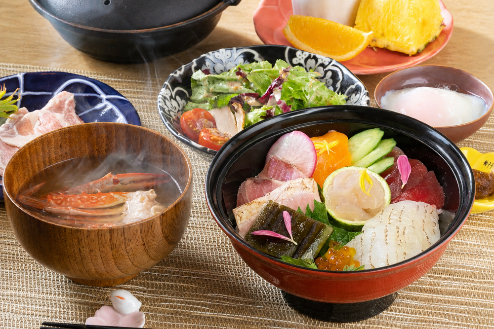 【朝から海鮮丼】海鮮ランチ1回分を朝食に｜夕食は黒毛和牛ヒレ付 (1泊2食)《ベストレート》